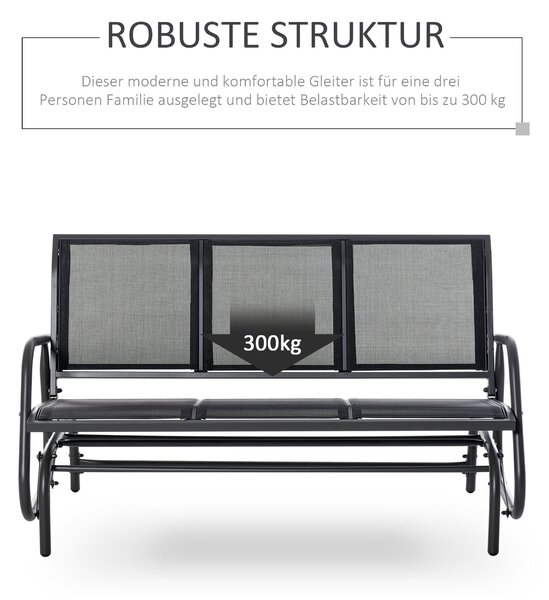Závěsná lavice Outsunny pro 3 osoby s houpacím mechanismem, kovová zahradní houpačka, nosnost až 300 kg, zahradní nábytek pro zahradu a terasu, rozměr