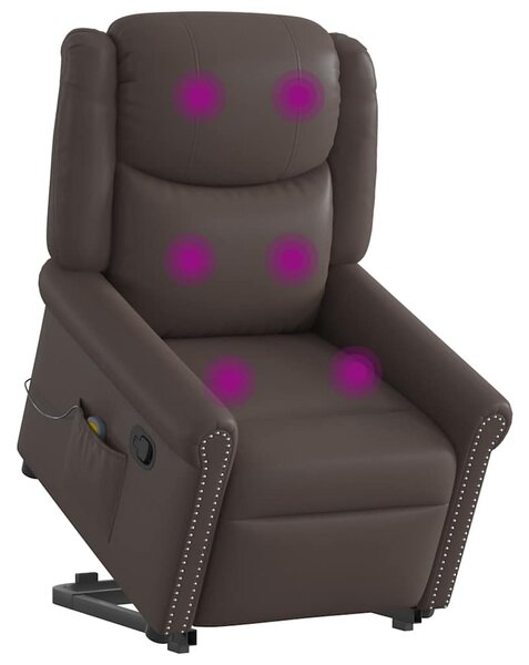 Zvedací polohovací křeslo lesklé hnědé umělá kůže 3303421