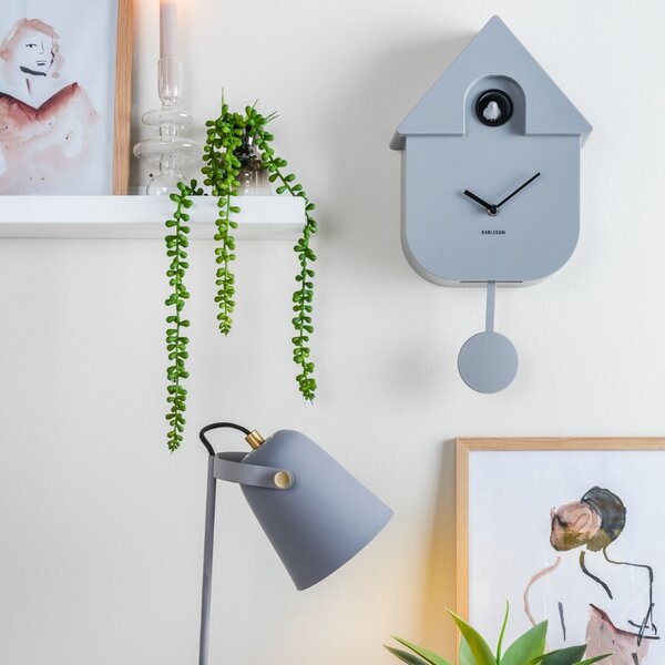 Present time Šedé kukačkové hodiny Modern Cuckoo