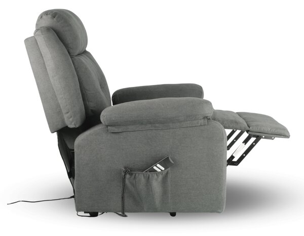 TV křeslo LIFTO s elektrickým polohováním — 2 motory, látka, šedá, nosnost 150 kg