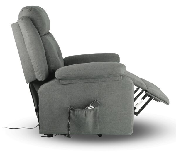 TV křeslo LIFTO s elektrickým polohováním — 2 motory, látka, šedá, nosnost 150 kg
