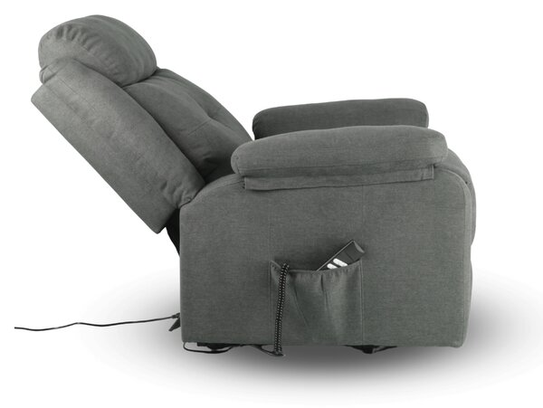 TV křeslo LIFTO s elektrickým polohováním — 2 motory, látka, šedá, nosnost 150 kg