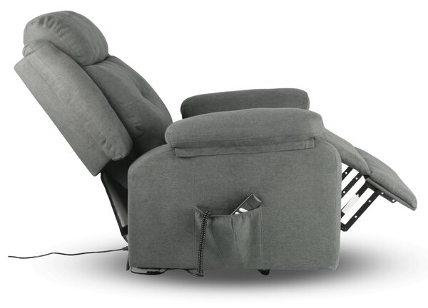 TV křeslo LIFTO s elektrickým polohováním — 2 motory, látka, šedá, nosnost 150 kg