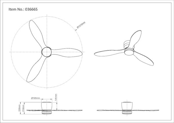 GLOBO 03666S ARMANDO stropní ventilátor se světlem D1315mm LED 20W 2460/1450lm 3000-6500K černá, časovač, dálkový ovladač
