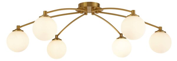 Searchlight Stropní světlo Feylinn, bílá/mosaz, sklo, Ø 75 cm, 6-bodové., stmívatelný, Bílá / opál, Obývací pokoj / jídelna, Sklo, Moderní