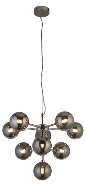 Searchlight Závěsné světlo Zarath, kouřově šedé, sklo, 9 žárovek, Ø 49 cm, stmívatelný, Hliník / šedá / zinek, Obývací pokoj / jídelna, Sklo, Moderní