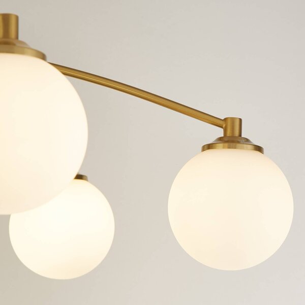 Searchlight Stropní světlo Feylinn, bílá/mosaz, sklo, Ø 75 cm, 6-bodové., stmívatelný, Bílá / opál, Obývací pokoj / jídelna, Sklo, Moderní