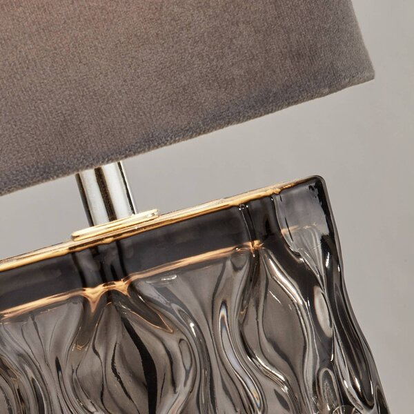 Searchlight Stolní lampa Nyssa, šedá, textil/kov, 28 cm, E27, Hliník / šedá / zinek, Obývací pokoj / jídelna, Textil / tkanina / hedvábí, Moderní