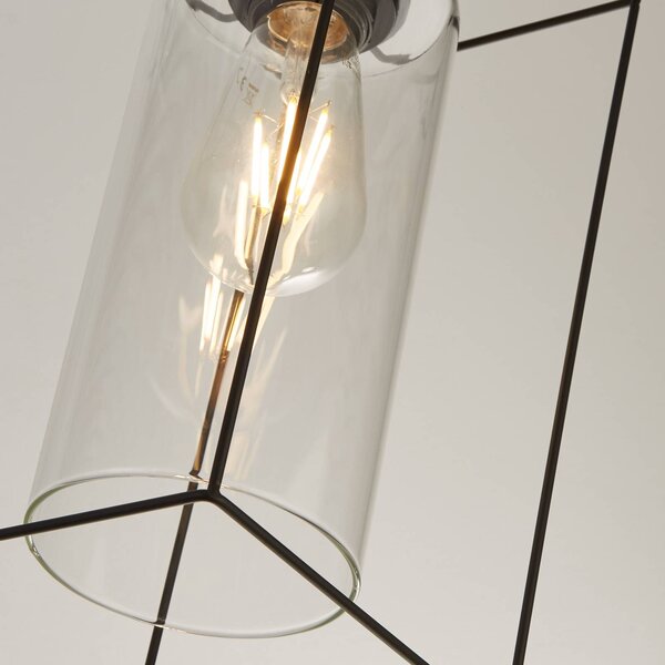 Searchlight Závěsné světlo Vesperon, transparentní, sklo, 3 žárovky, 75 cm, stmívatelný, Čirá / transparetní, Obývací pokoj / jídelna, Sklo, Moderní
