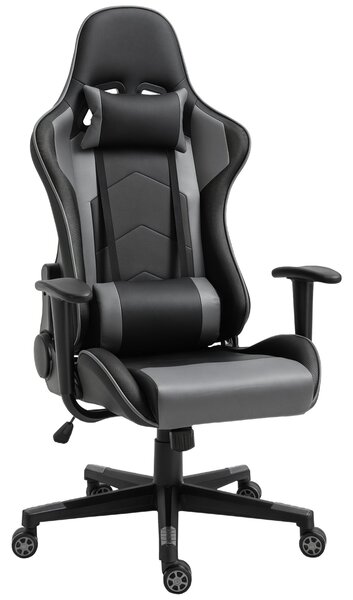 Ergonomická kancelářská židle Vinsetto, herní židle, otočná židle, umělá kůže, pěna, černá, 67,5 x 74 x 126-136 cm | Aosom