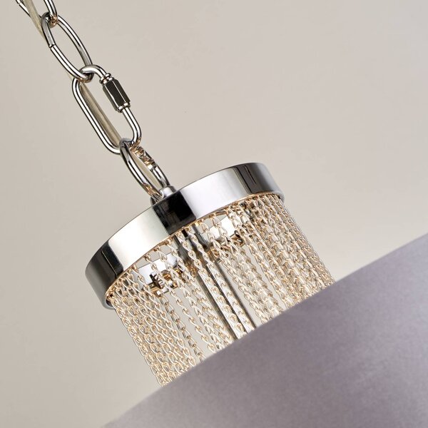 Searchlight Závěsné světlo Alina, šedé, kov, Ø 40 cm, E14, stmívatelný, Hliník / šedá / zinek, Obývací pokoj / jídelna, Textil / tkanina / hedvábí, Moderní