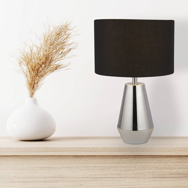 Searchlight Stolní lampa Laynie, šedá/černá, kov/textil, 24 cm, E14, Černá, Obývací pokoj / jídelna, Textil / tkanina / hedvábí, Moderní