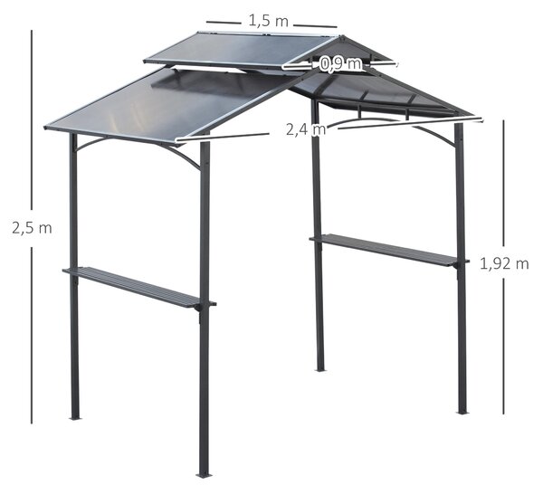 Outsunny Altánek na gril s ohnivzdornou střechou, BBQ altánek se 2 policemi, 2,5 x 1,5 m, ocelový, PC, Černá + Hnědá | Aosom