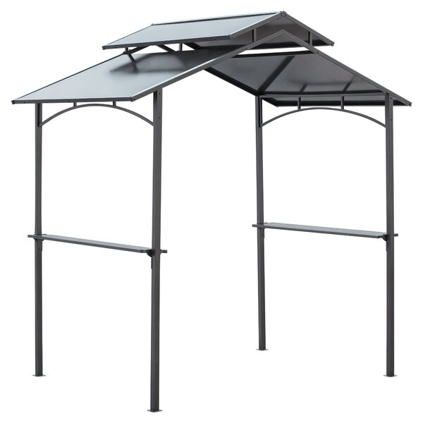 Outsunny Altánek na gril s ohnivzdornou střechou, BBQ altánek se 2 policemi, 2,5 x 1,5 m, ocelový, PC, Černá + Hnědá | Aosom