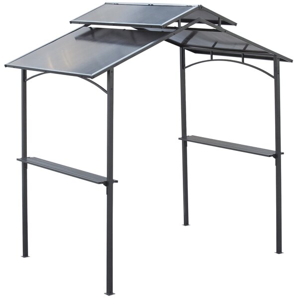 Outsunny Altánek na gril s ohnivzdornou střechou, BBQ altánek se 2 policemi, 2,5 x 1,5 m, ocelový, PC, Černá + Hnědá | Aosom