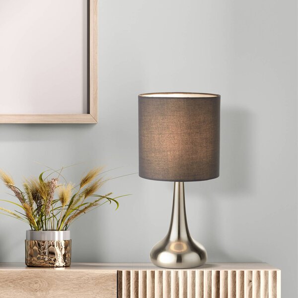 Searchlight Stolní lampa Neraiah, šedá/stříbrná, textil, 34 cm, stmívatelné, Hliník / šedá / zinek, Obývací pokoj / jídelna, Textil / tkanina / hedvábí, Moderní
