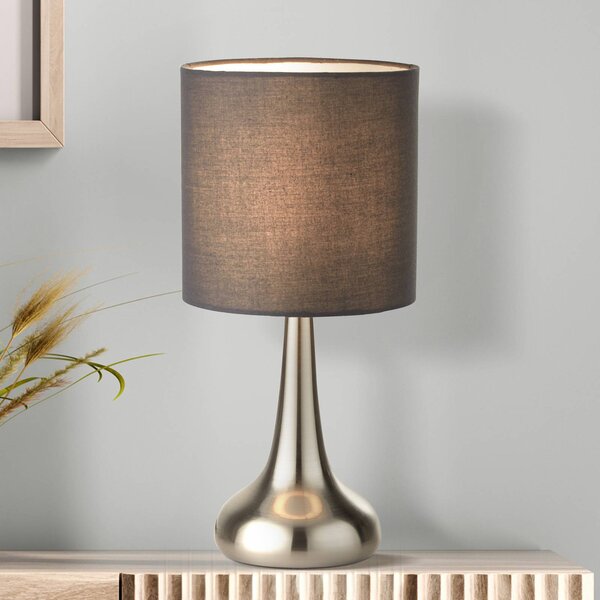 Searchlight Stolní lampa Neraiah, šedá/stříbrná, textil, 34 cm, stmívatelné, Hliník / šedá / zinek, Obývací pokoj / jídelna, Textil / tkanina / hedvábí, Moderní