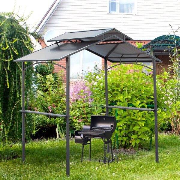 Outsunny Altánek na gril s ohnivzdornou střechou, BBQ altánek se 2 policemi, 2,5 x 1,5 m, ocelový, PC, Černá + Hnědá | Aosom