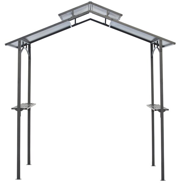 Outsunny Altánek na gril s ohnivzdornou střechou, BBQ altánek se 2 policemi, 2,5 x 1,5 m, ocelový, PC, Černá + Hnědá | Aosom