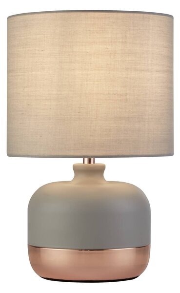 Searchlight Stolní lampa Tamsin, šedá, kov/textil, výška 27 cm, E14, Hliník / šedá / zinek, Obývací pokoj / jídelna, Textil / tkanina / hedvábí, Moderní