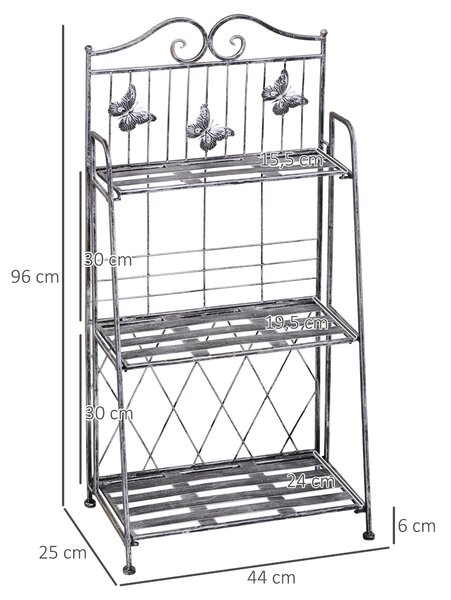 Outsunny 3-vrstvý skládací stojan na květiny pro venkovní použití jako balkon, terasa nebo zahrada, kovový květinový stojan, žebřík na květiny, stříbr