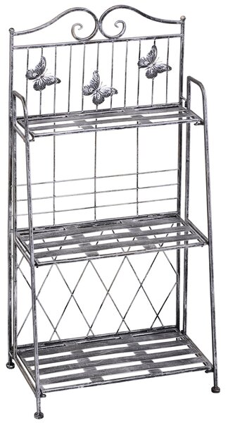 Outsunny 3-vrstvý skládací stojan na květiny pro venkovní použití jako balkon, terasa nebo zahrada, kovový květinový stojan, žebřík na květiny, stříbr