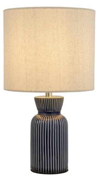 Searchlight Stolní lampa Jeshua, modrá/bílá, keramika/textil, 39 cm, E24, Bílá / opál, Obývací pokoj / jídelna, Textil / tkanina / hedvábí, Skandinávský