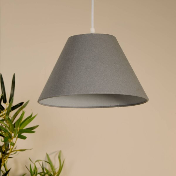 Searchlight Závěsné světlo Lyta, šedé, Ø 28 cm, textil, E27, kuželový tvar, stmívatelný, Hliník / šedá / zinek, Obývací pokoj / jídelna, Textil / tkanina / hedvábí, Skandinávský