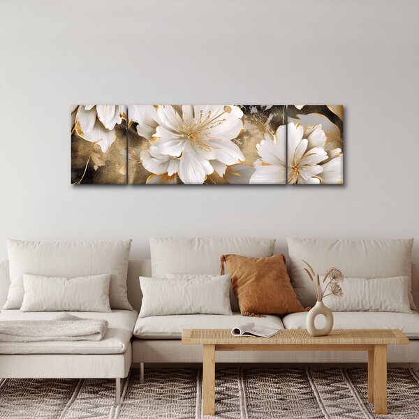 Obraz - Květiny ve zlatě (170x50 cm)