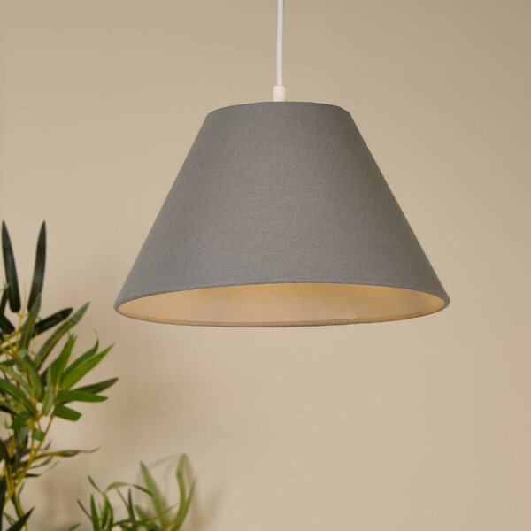 Searchlight Závěsné světlo Lyta, šedé, Ø 28 cm, textil, E27, kuželový tvar, stmívatelný, Hliník / šedá / zinek, Obývací pokoj / jídelna, Textil / tkanina / hedvábí, Skandinávský