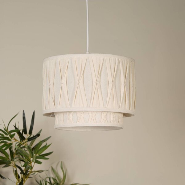 Searchlight Závěsné světlo Wieka, béžové, len, Ø 30 cm, E27, stmívatelný, Krémová / jantar, Obývací pokoj / jídelna, Textil / tkanina / hedvábí, Skandinávský