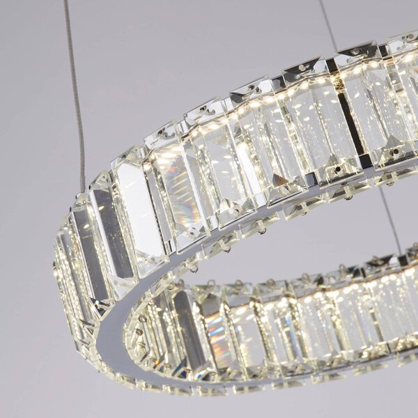 Searchlight Závěsné světlo LED Filumena, šedé/čiré, kov/sklo, Ø 35 cm, Čirá / transparetní, Obývací pokoj / jídelna, Sklo, Moderní