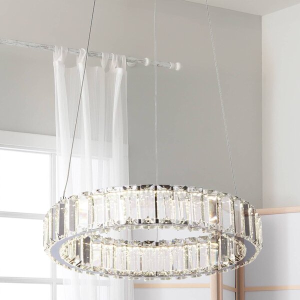 Searchlight Závěsné světlo LED Filumena, šedé/čiré, kov/sklo, Ø 35 cm, Čirá / transparetní, Obývací pokoj / jídelna, Sklo, Moderní