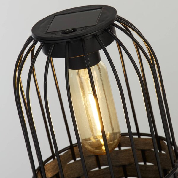 Searchlight Solární LED terasové svítidlo Tahoa, 26 cm, šedé, ratan, IP44, Hliník / šedá / zinek, Dřevo, Venkovský / rustikální