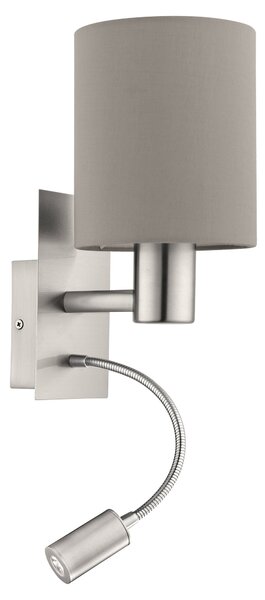 Eglo 96478 PASTERI grey + brown - Nástěnná lampička se čtecí bodovkou + Dárek LED žárovka (Šedo hnědá lampa na zeď s LED bodovkou na čtení na husím krku, dva vypínače)