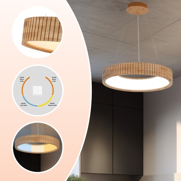 Brilagi - LED Lustr na lanku FALCON WOOD MODERN LED/30W/230V pr. 45 cm dřevo