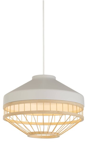 Searchlight Závěsné světlo Lanya, bílé, ocel/bambus, Ø 30 cm, E27, stmívatelný, Světlé dřevo, Obývací pokoj / jídelna, Bambus, Skandinávský