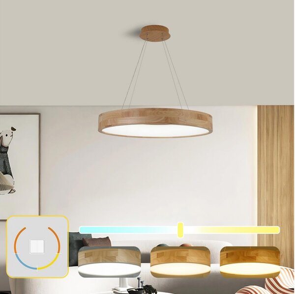 Brilagi -LED Lustr na lanku FALCON WOOD LED/40W/230V 3000/4000/6000K 60 cm dřevo