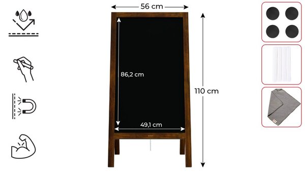 Magnetický kriedový reklamný stojan vodoodolný 110x 56 cm KLASICKÁ HNEDÁ
