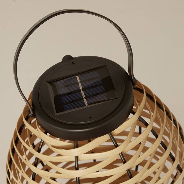 Searchlight Solární LED terasové svítidlo Netan, hnědé, ratan, 23 cm, IP44, Světlé dřevo, Dřevo, Venkovský / rustikální