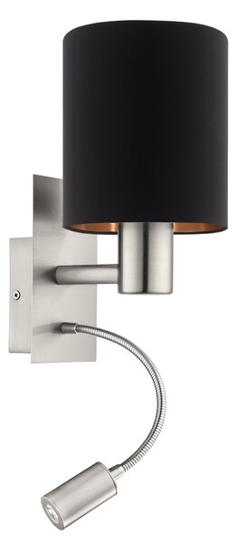 Eglo 96483 PASTERI black + copper - Nástěnná lampička se čtecí bodovkou + Dárek LED žárovka (Černo-měděná lampa na zeď s LED bodovkou na čtení na husím krku, dva vypínače)