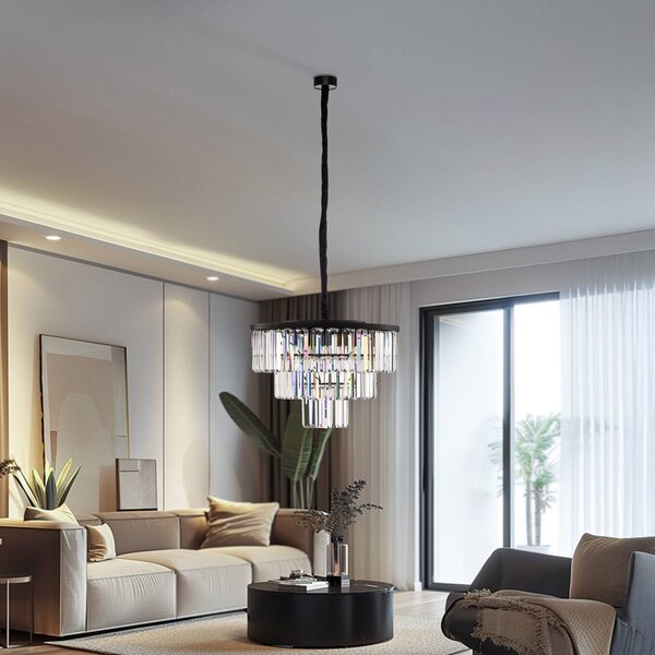 Nowodvorski Lighting Závěsné světlo Cristal, transparentní/černé, Ø 56 cm, stmívatelný, Čirá / transparetní, Obývací pokoj / jídelna, Sklo