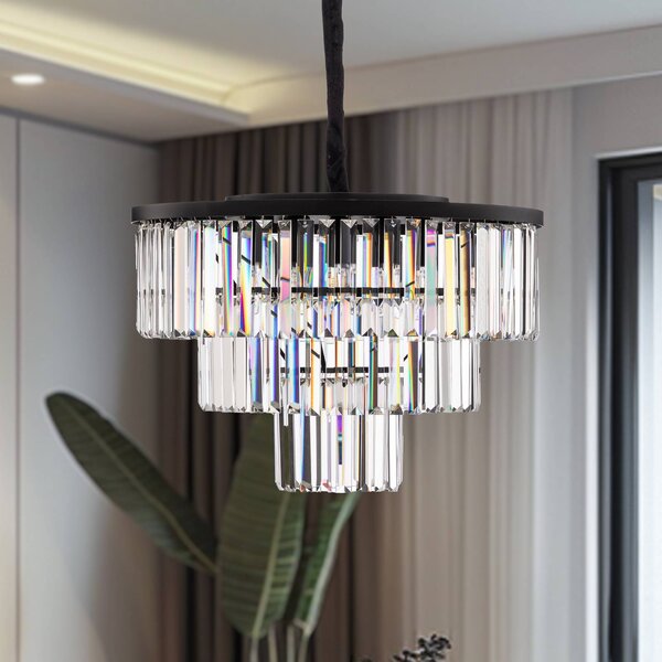 Nowodvorski Lighting Závěsné světlo Cristal, transparentní/černé, Ø 56 cm, stmívatelný, Čirá / transparetní, Obývací pokoj / jídelna, Sklo