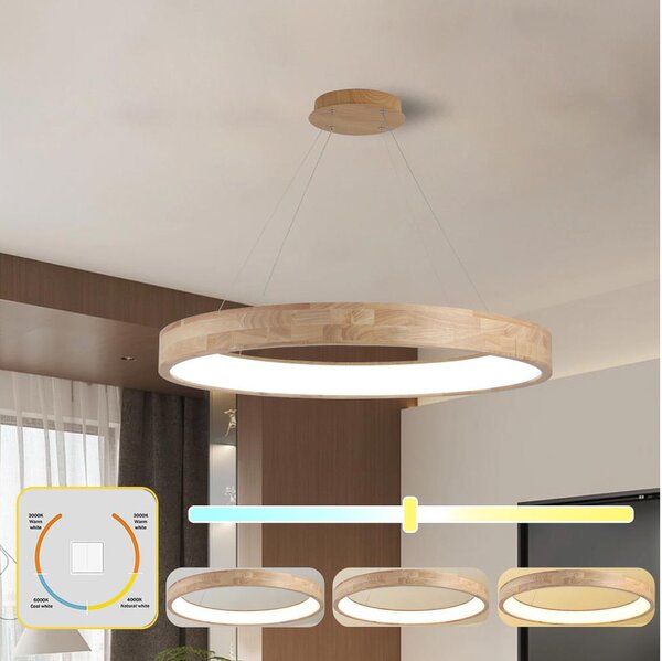 Brilagi -LED Lustr na lanku FALCON WOOD LED/60W/230V 3000/4000/6000K 80 cm dřevo