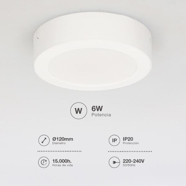 Prémiový přisazený LED panel 6W 540lm, denní, kruhový, 12,3cm, 3 roky záruka