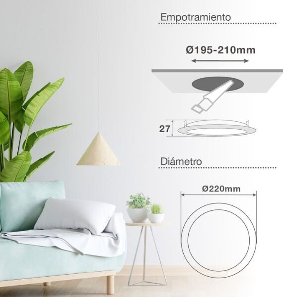 Vestavný LED panel 18W 1620lm, studená, černý kruhový, 22cm, 3 roky záruka