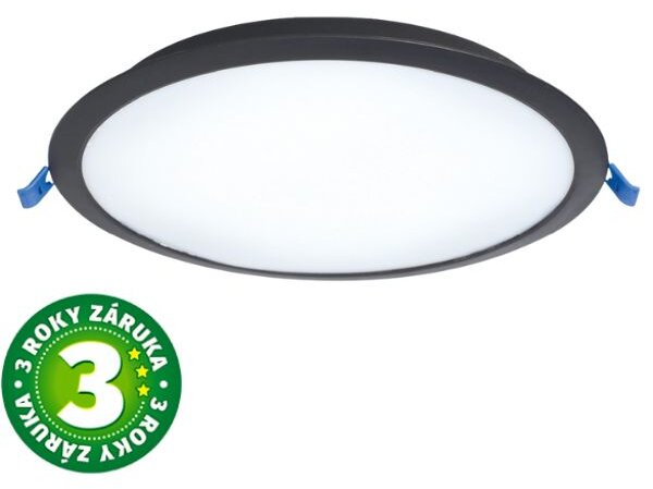 Vestavný LED panel 18W 1620lm, studená, černý kruhový, 22cm, 3 roky záruka