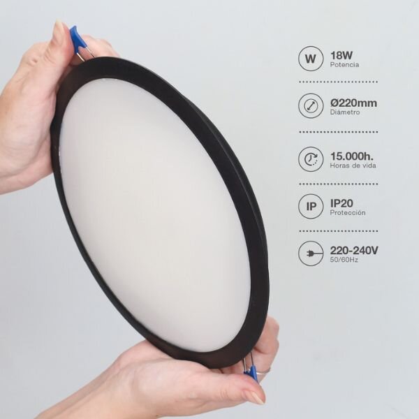 Vestavný LED panel 18W 1620lm, studená, černý kruhový, 22cm, 3 roky záruka