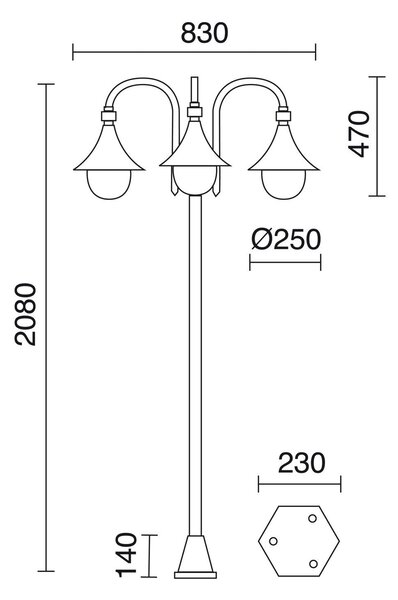 Dopo Classical Trom E27 sloupové svítidlo černé 3 ramena