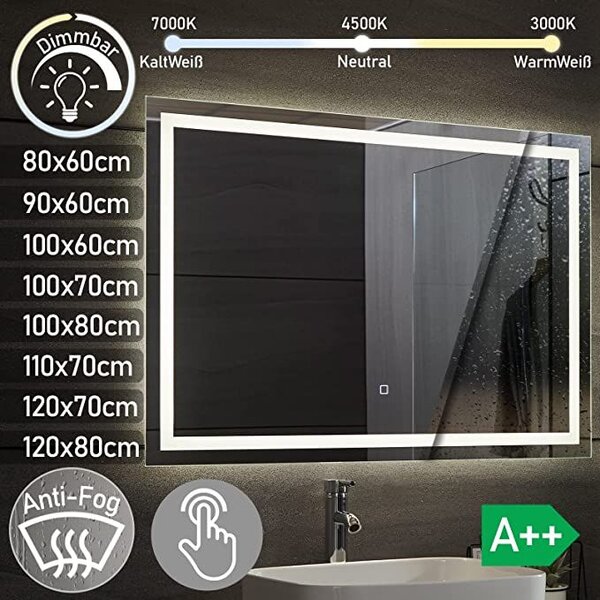 Aquamarin Koupelnové zrcadlo s LED osvětlením 28 W, 80x60cm